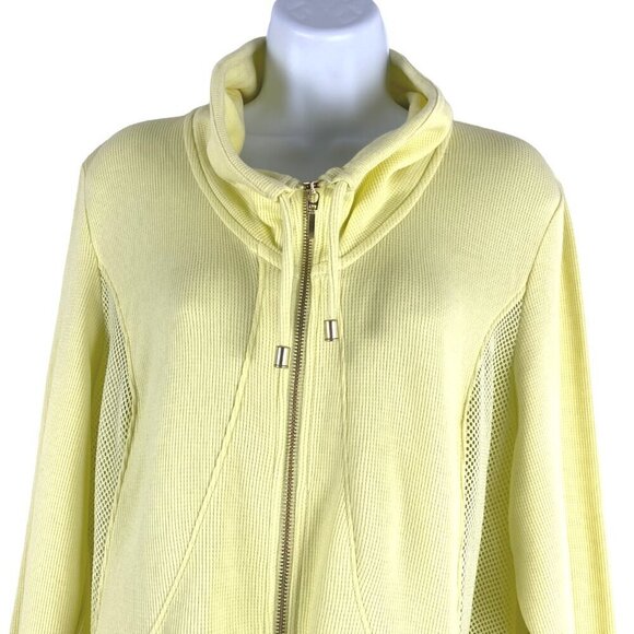 Zenergy By Chico's Sweater Jacket Size 2 Yellow Zip Cotton Blend Mesh CJ-1758 - Picture 3 of 10